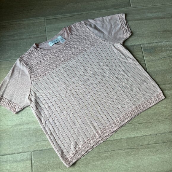 Alfred Dunner Light Pink Pointelle Knit Short Sleeve Sweater Blouse – Women’s XL - Picture 1 of 4